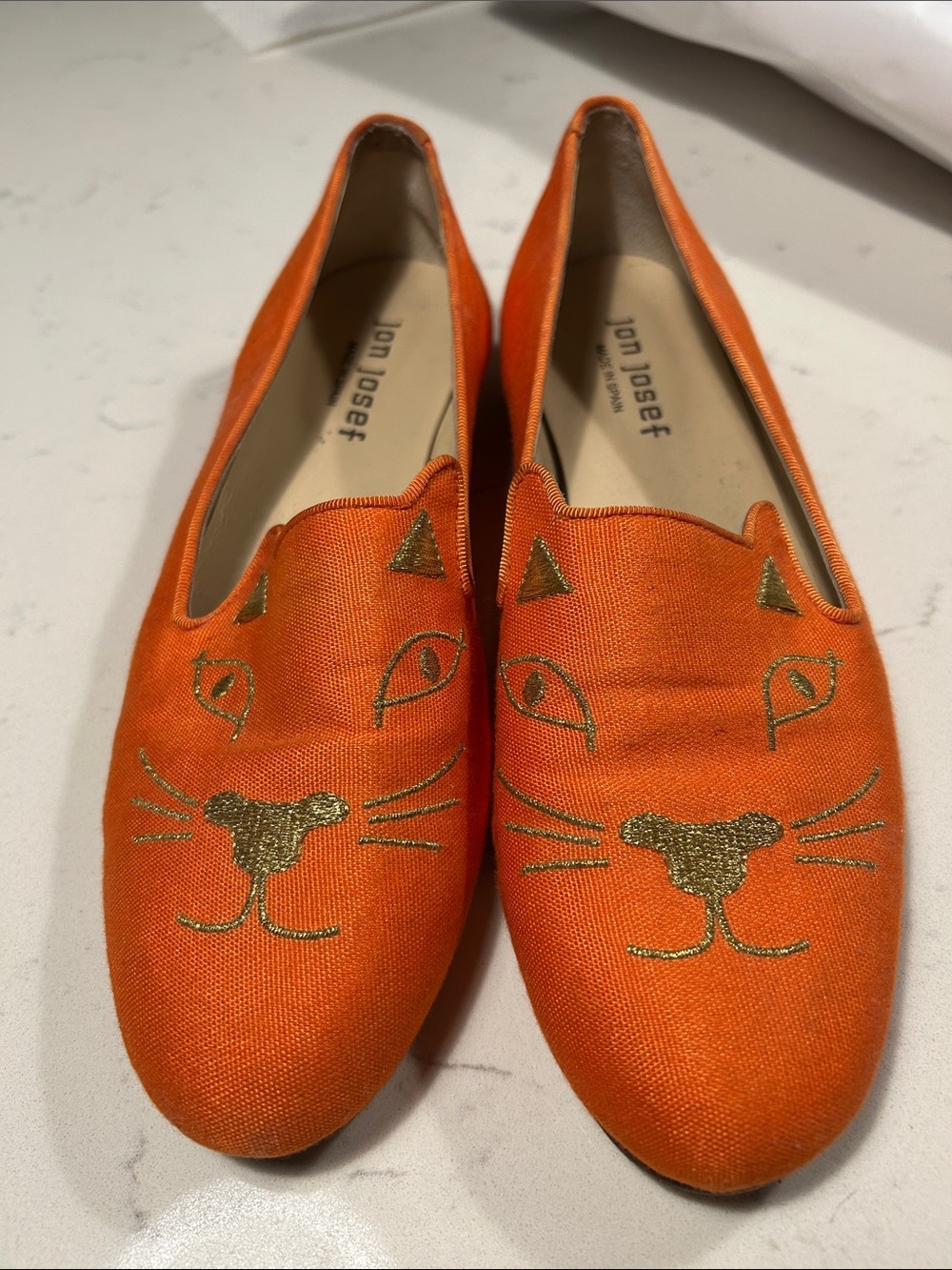 Jon Josef Women's Orange Cat Embroidered Slip-On Flats